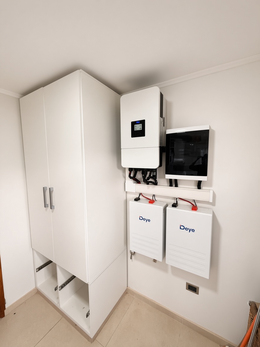 Inversor Deye híbrido trifásico de 10 kW y 10,2 kWh Deye Wall: el núcleo del sistema que gestiona generación, acumulación y red de forma completamente automática.